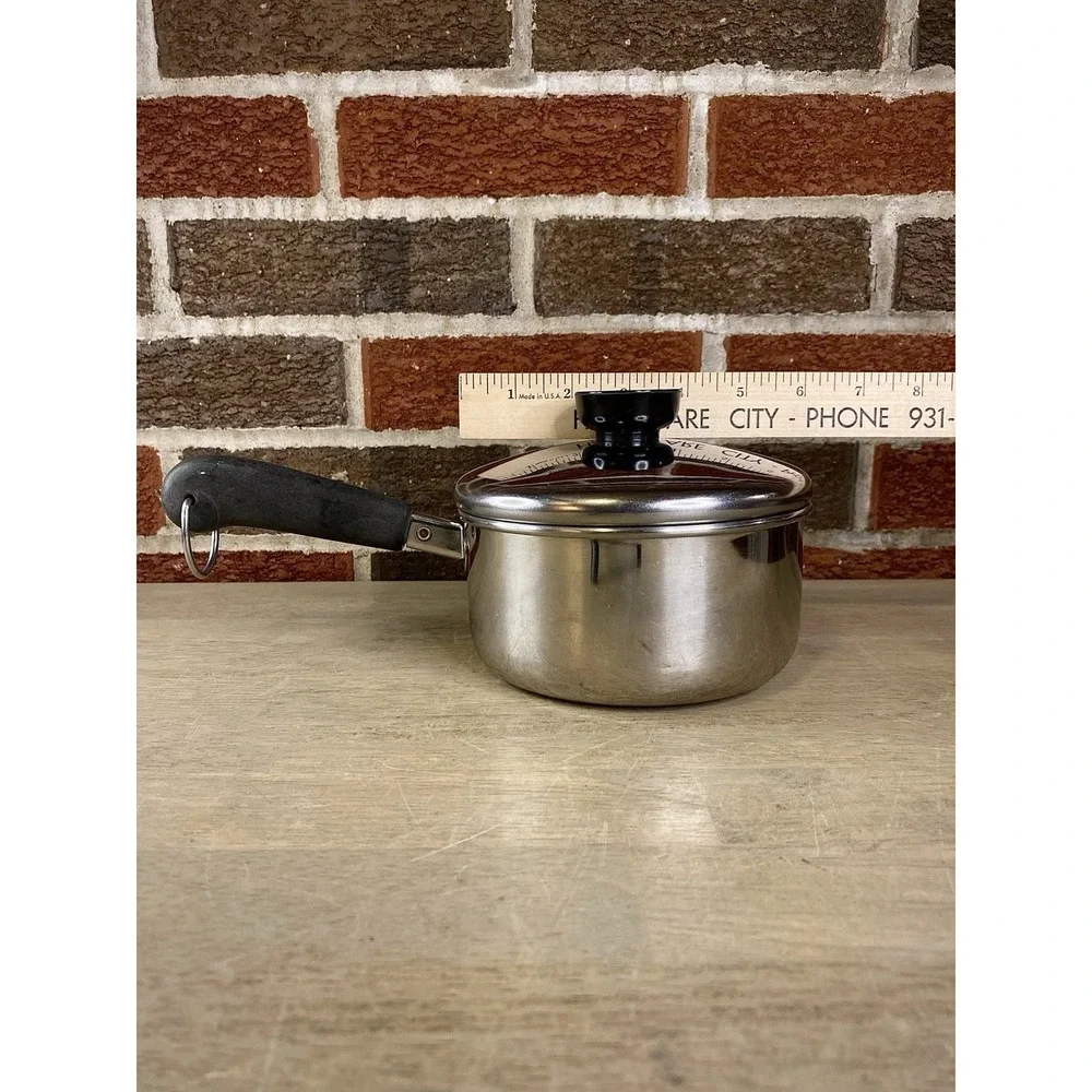 VTG Revere Ware 1 QT Stainless Steel Disc Bottom Sauce Pan W/Lid Tri-Ply Bottom